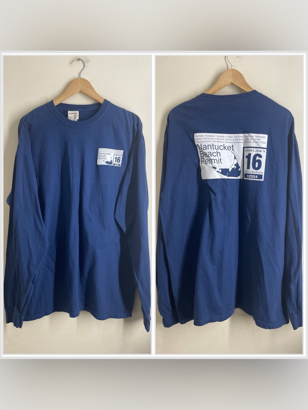 Nantucket Beach Permit Long Steve T-Shirt size XL Comfort Colors Navy NEW w Flaw